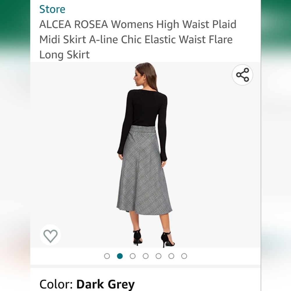 New Alcea Rosa High Waist Plaid Midi Skirt~A-Line~Dark Gray~Large - Picture 1 of 11
